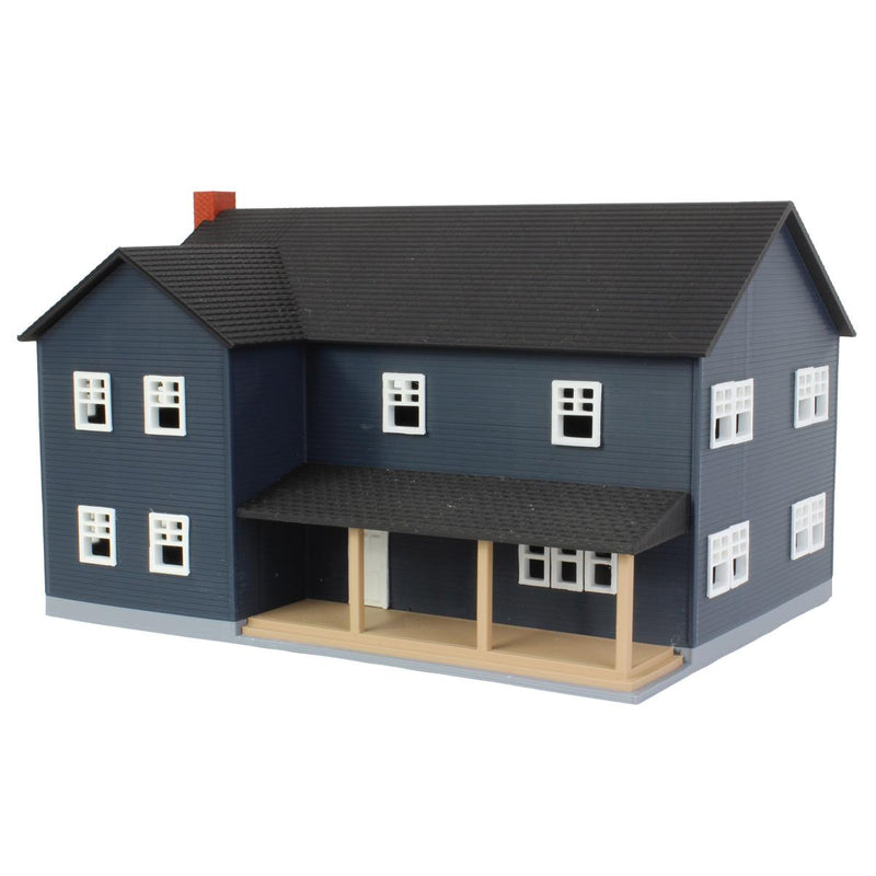 (B&D) 1/64 Large Two Story Farm House with Porch, Deck and Chimney, Navy and White, 3D Printed - Damaged Item