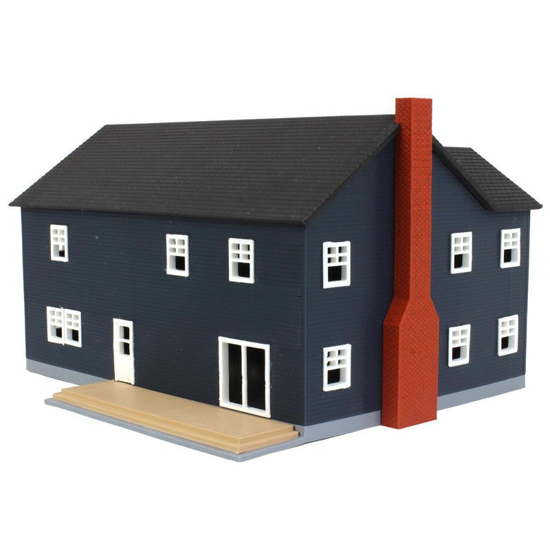 (B&D) 1/64 Large Two Story Farm House with Porch, Deck and Chimney, Navy and White, 3D Printed - Damaged Item