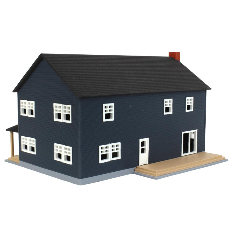 (B&D) 1/64 Large Two Story Farm House with Porch, Deck and Chimney, Navy and White, 3D Printed - Damaged Item