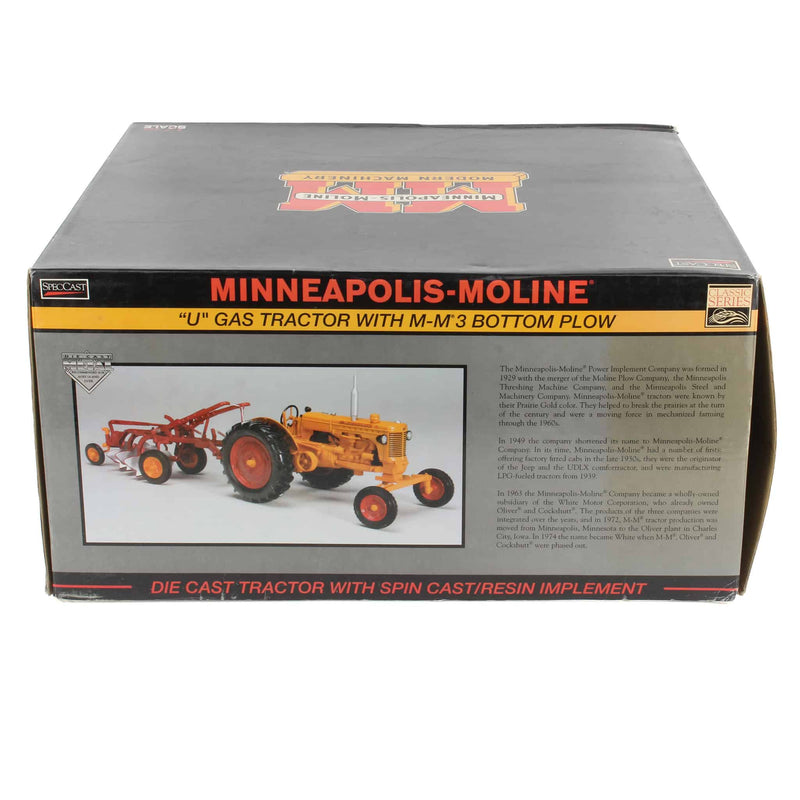(B&D) 1/16 Minneapolis Moline U Gas Tractor with Wide Front & 3 Bottom Plow by SpecCast, Limited Edition - Damaged Item