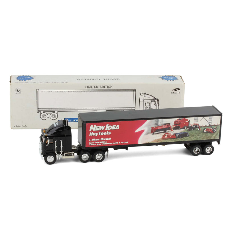 1/64 White New Idea Hay Tools Kenworth Semi Truck & Trailer Bank by SpecCast, 1993 Farm Show Limited Edition