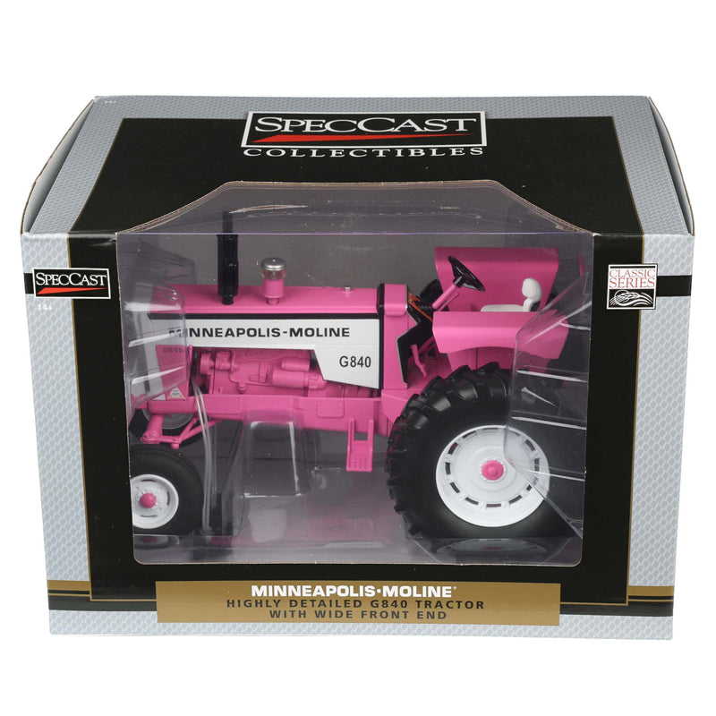 1/16 Pink Minneapolis Moline G840 Open Station Tractor with Wide Front by SpecCast