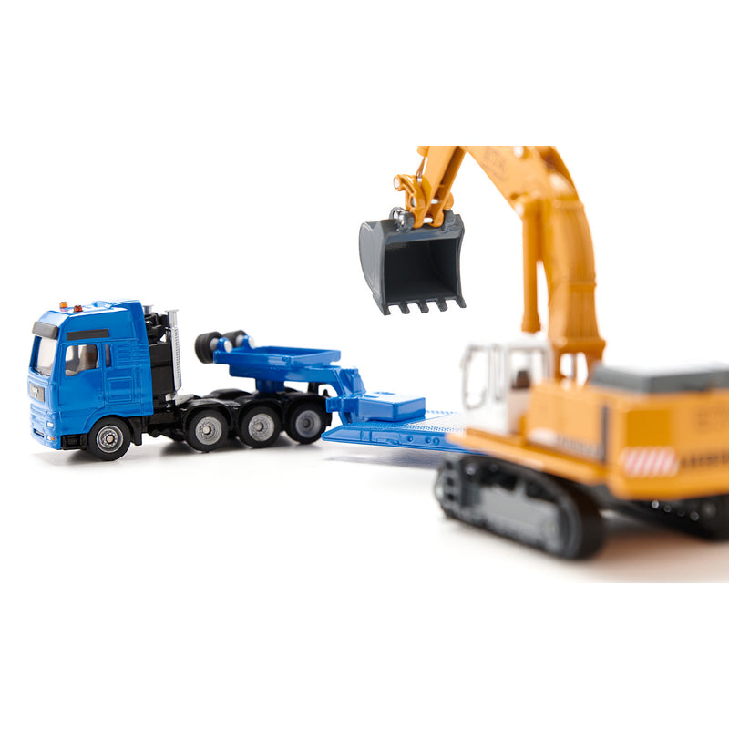 1/87 Liebherr 974 Excavator with MAN Truck & Lowboy Trailer by SIKU