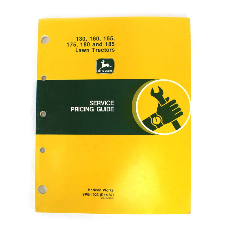 Service Pricing Guide for John Deere 130, 160, 165, 175, 180 and 185 Lawn Tractors