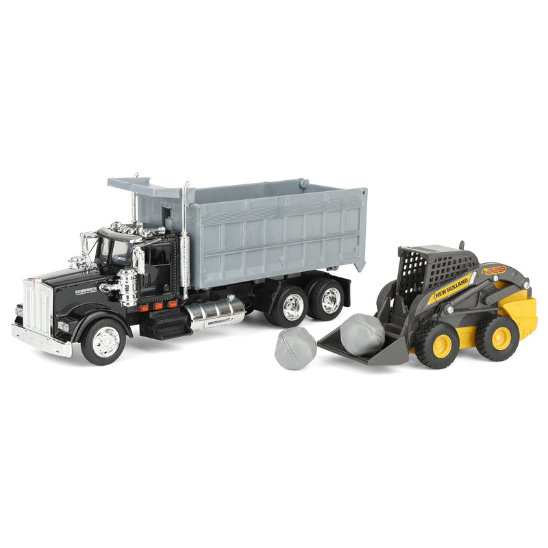 1/43 New Holland Construction Toy Set with Kenworth Dump Truck & New Holland Skid Steer by New Ray Toys