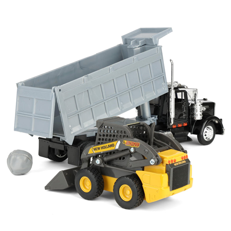 1/43 New Holland Construction Toy Set with Kenworth Dump Truck & New Holland Skid Steer by New Ray Toys