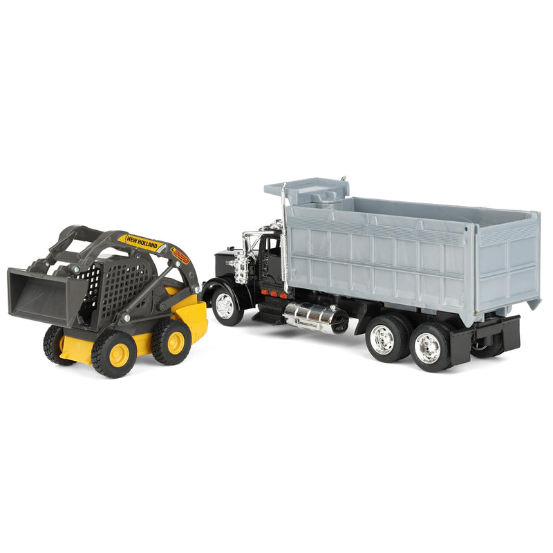1/43 New Holland Construction Toy Set with Kenworth Dump Truck & New Holland Skid Steer by New Ray Toys
