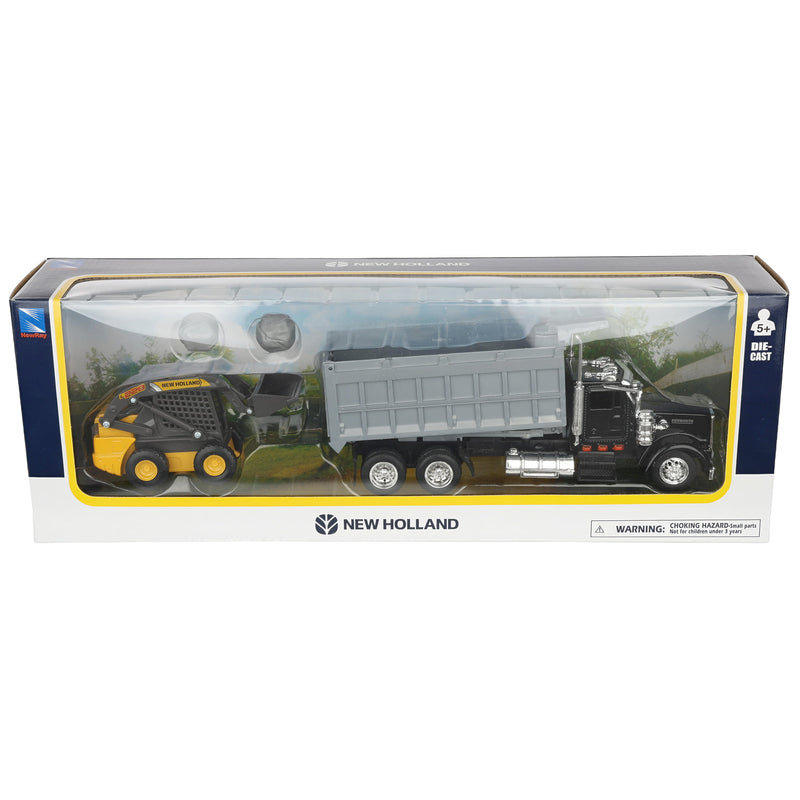 1/43 New Holland Construction Toy Set with Kenworth Dump Truck & New Holland Skid Steer by New Ray Toys