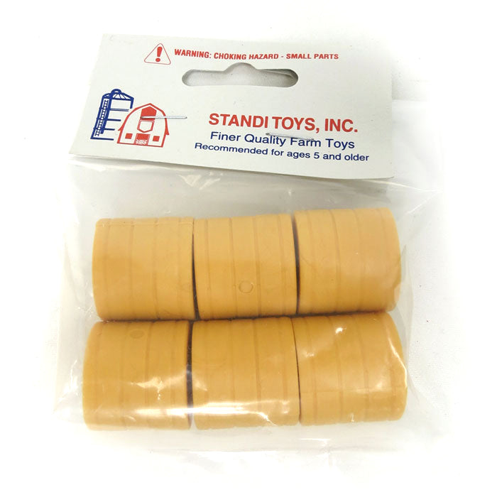 1/64 Pack of Six (6) Yellow Round Straw Bales by Standi Toys