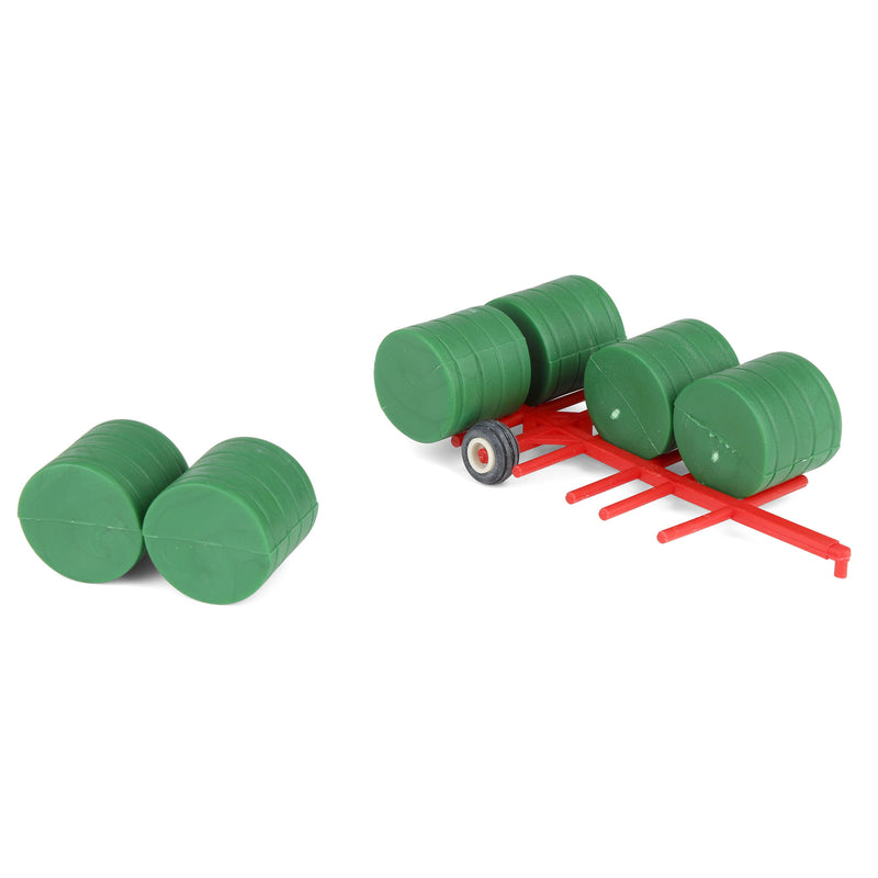1/64 Red Round Hay Bale Transport with 6 Bales Farm Toy Accessory by Standi Toys