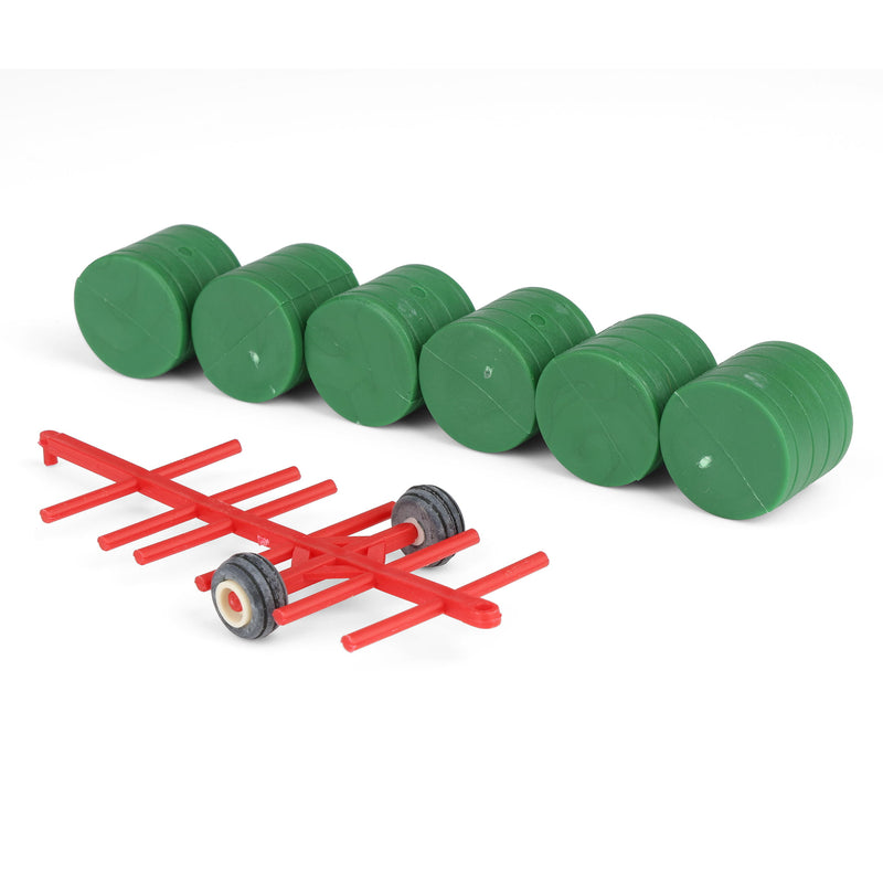 1/64 Red Round Hay Bale Transport with 6 Bales Farm Toy Accessory by Standi Toys