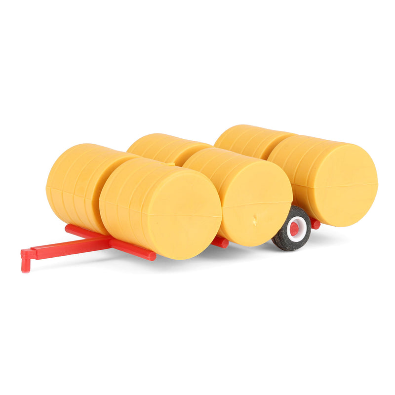 1/64 Red Round Straw Bale Transport with 6 Bales Farm Toy Accessory by Standi Toys