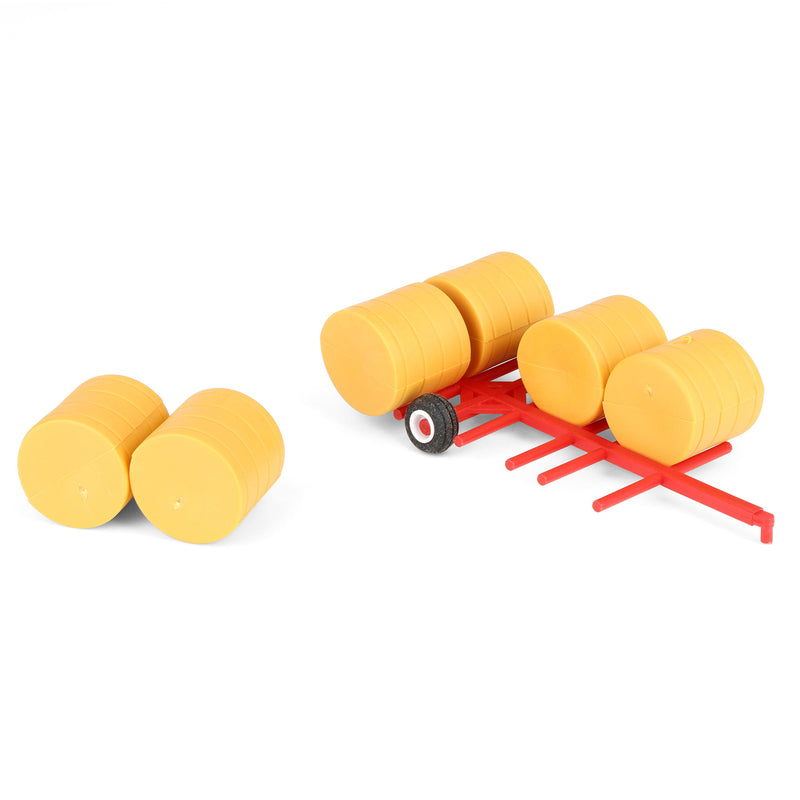 1/64 Red Round Straw Bale Transport with 6 Bales Farm Toy Accessory by Standi Toys