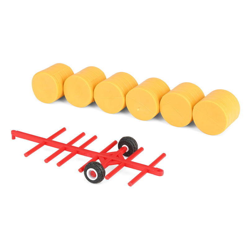 1/64 Red Round Straw Bale Transport with 6 Bales Farm Toy Accessory by Standi Toys