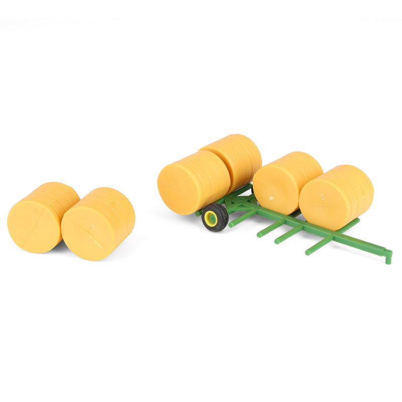 1/64 Green Round Straw Bale Transport with 6 Bales Farm Toy Accessory by Standi Toys