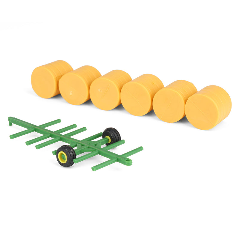 1/64 Green Round Straw Bale Transport with 6 Bales Farm Toy Accessory by Standi Toys