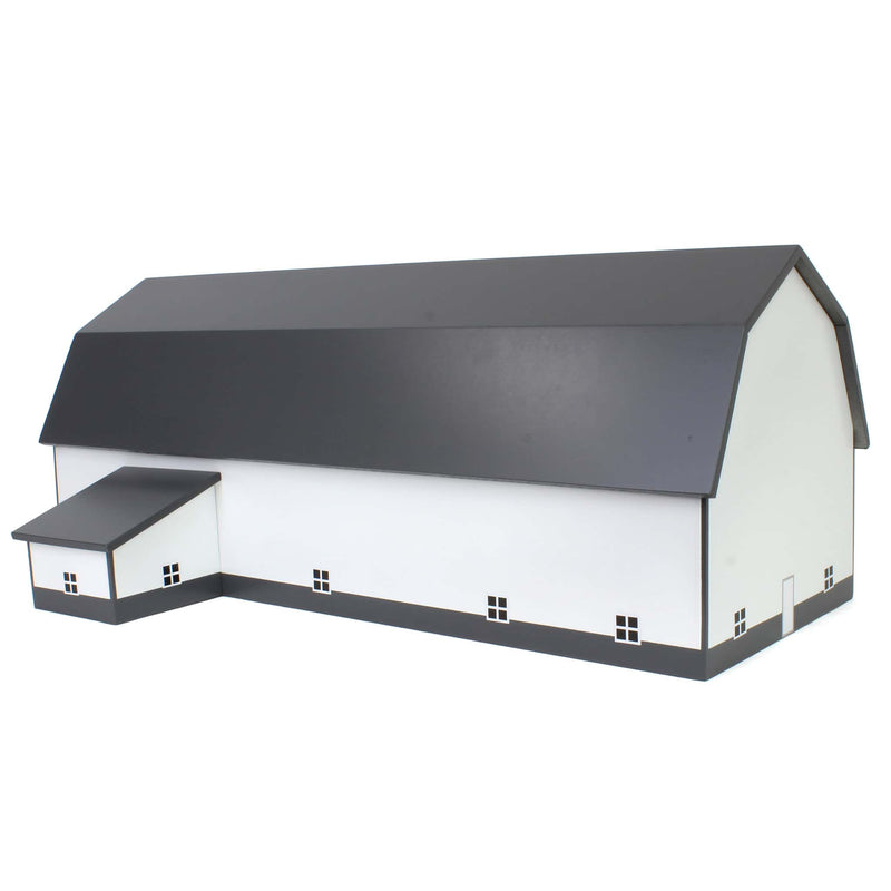 (B&D) 1/64 White & Gray 60ft x 120ft Wooden Dairy Barn with Milk House