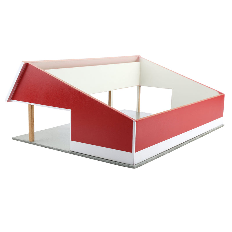 1/64 Red & White 64ft x 48ft Wooden Cattle Shed with Removeable Roof