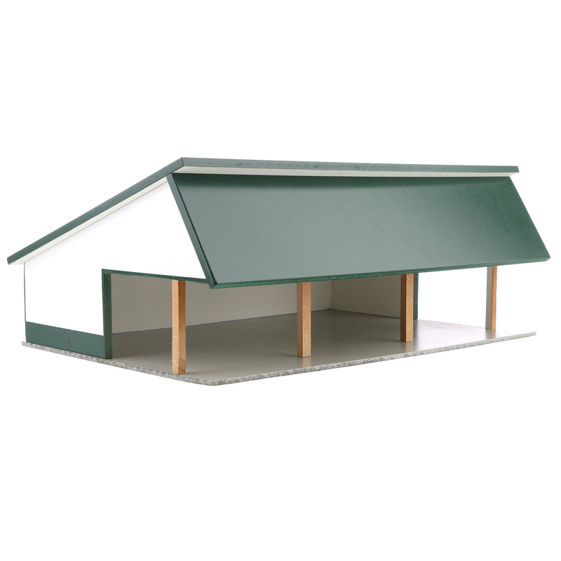 1/64 White & Green 64ft x 48ft Wooden Cattle Shed with Removeable Roof