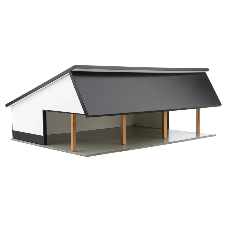 1/64 White & Black 64ft x 48ft Wooden Cattle Shed with Removeable Roof
