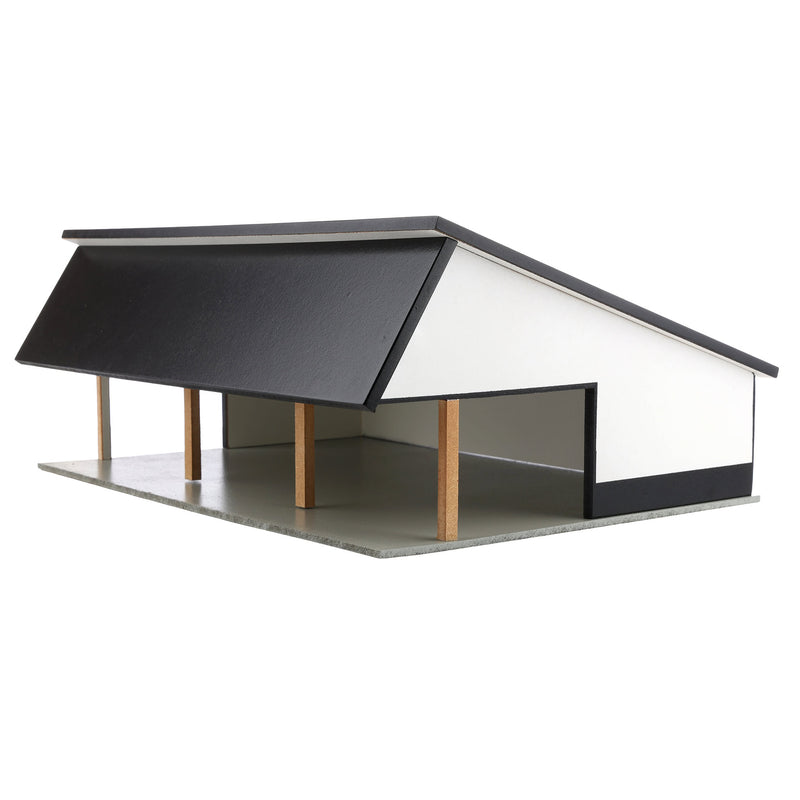 1/64 White & Black 64ft x 48ft Wooden Cattle Shed with Removeable Roof