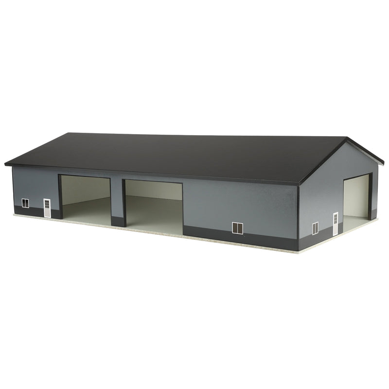 1/64 Gray & Black 60ft x 120ft Wooden Implement Shed with Double Side Doors