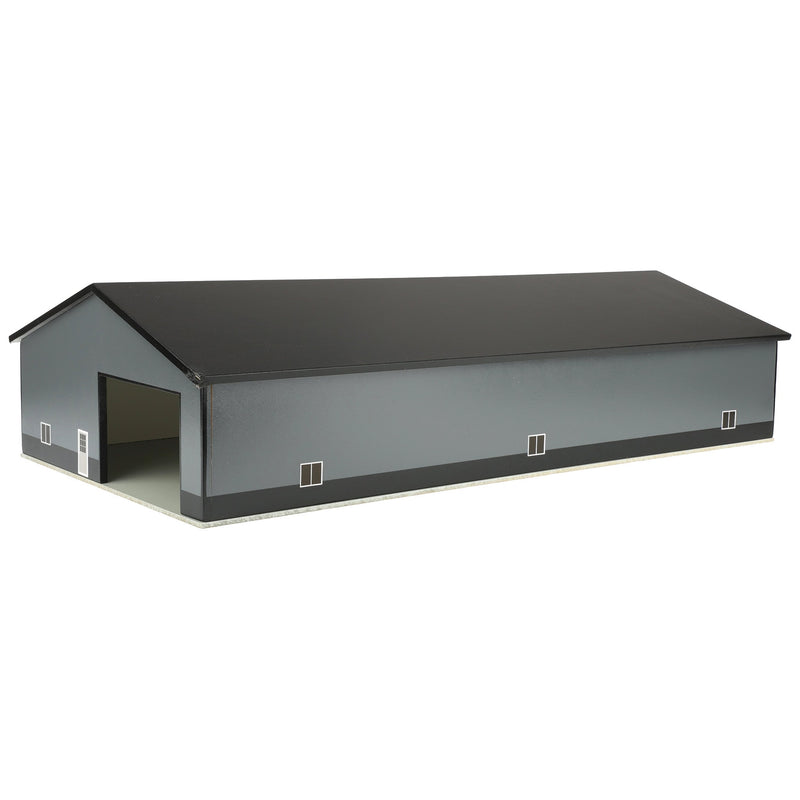 1/64 Gray & Black 60ft x 120ft Wooden Implement Shed with Double Side Doors