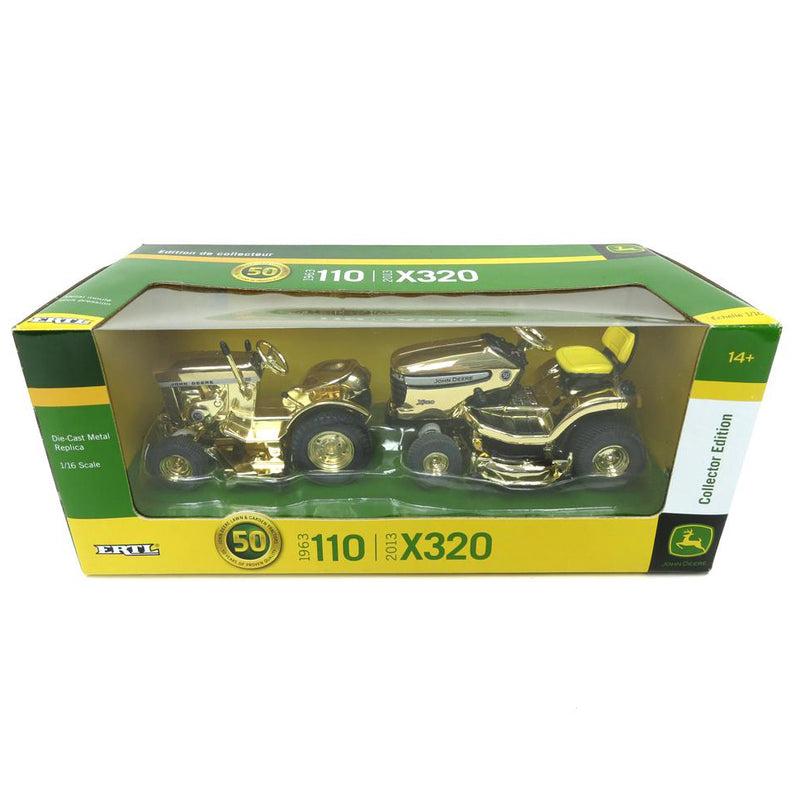 Gold Chrome ~ 1/16 John Deere 110 & X320 Lawn Tractors by ERTL, Collector Edition