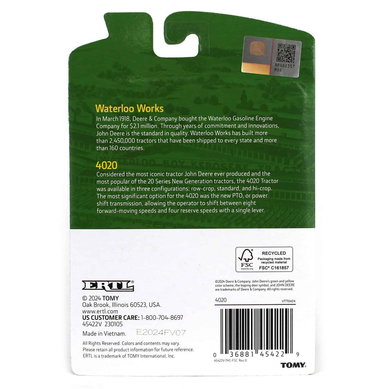 1/64 John Deere 4020 Tractor by ERTL, Waterloo Museum Edition