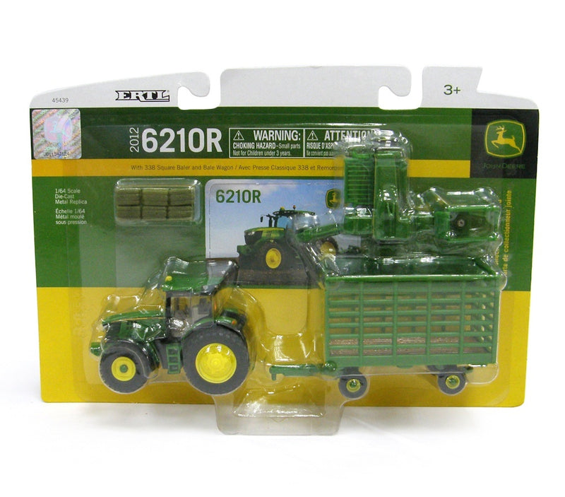 (B&D) 1/64 John Deere 6210R Haying Set with 338 Square Baler & Bale Wagon - Damaged Pack