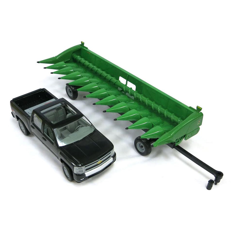 1/16 Big Farm John Deere Corn Head w/ Header cart and Chevy Pickup Truck by ERTL