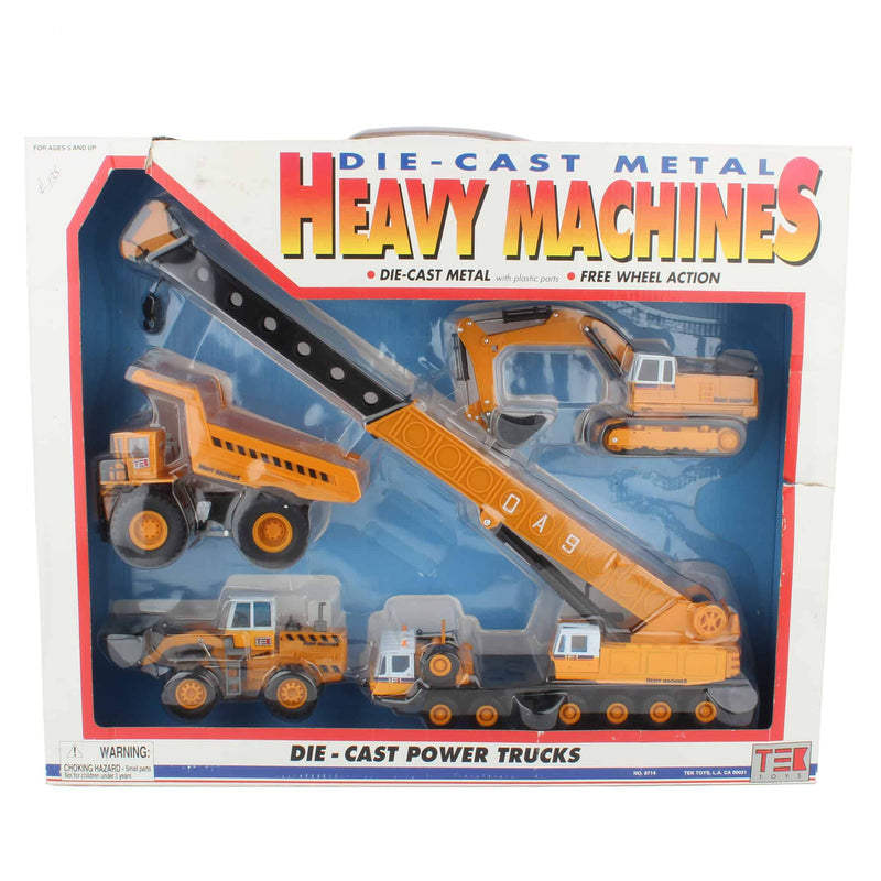 Tek Toys Heavy Machines Diecast Construction Toy Set with Loader, Dump Truck, Crane and Excavator