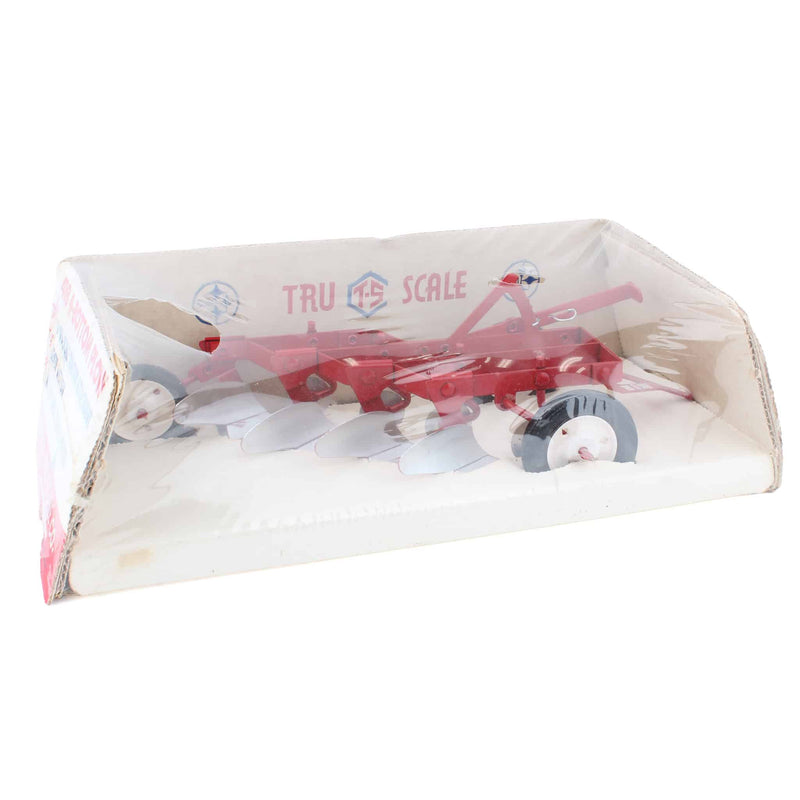 1/16 Carter Tru-Scale Steel Red 4-Bottom Plow in Bubble Box, Made in the 1960s