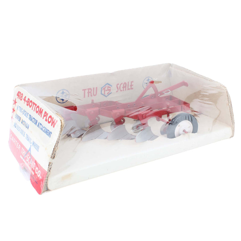 1/16 Carter Tru-Scale Steel Red 4-Bottom Plow in Bubble Box, Made in the 1960s