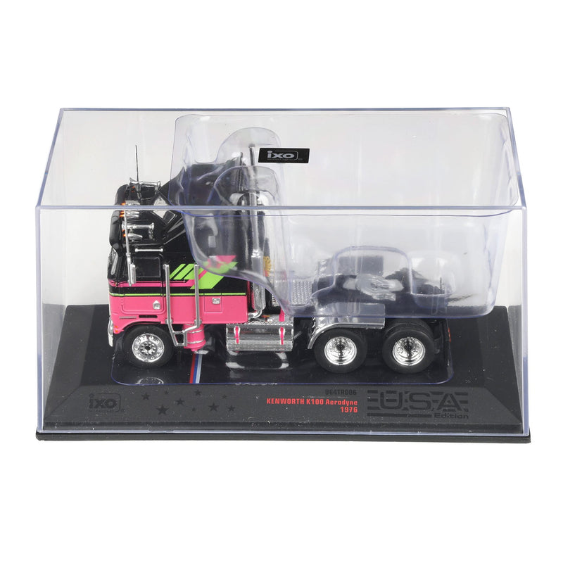 1/64 1976 Kenworth K100 Truck with Aerodyne Sleeper Cab by IXO America, Black & Pink