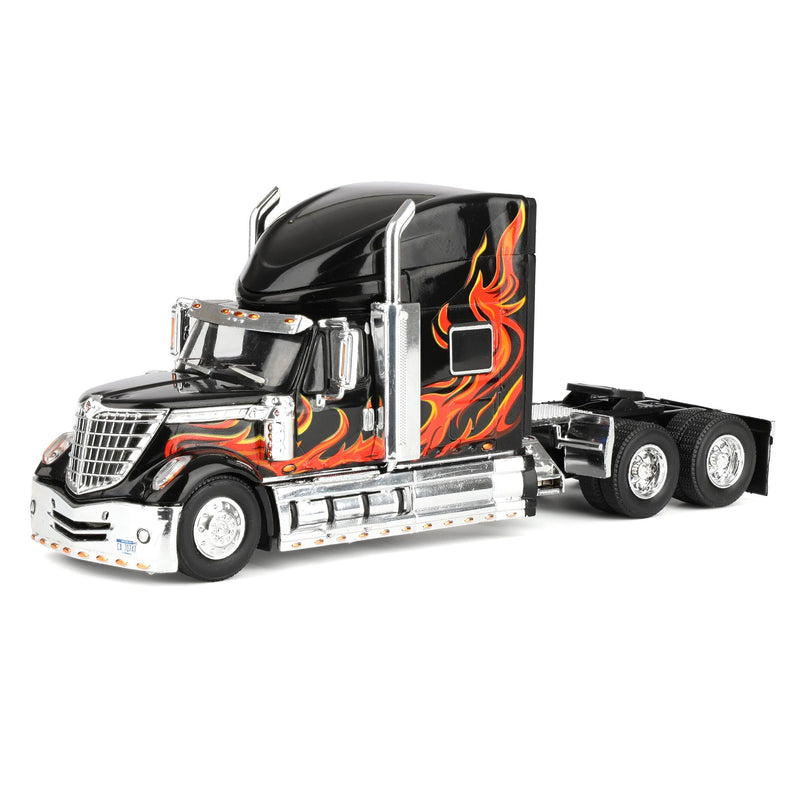 1/64 2010 International Lonestar Truck with High-Rise Sleeper by IXO America, Black with Flames