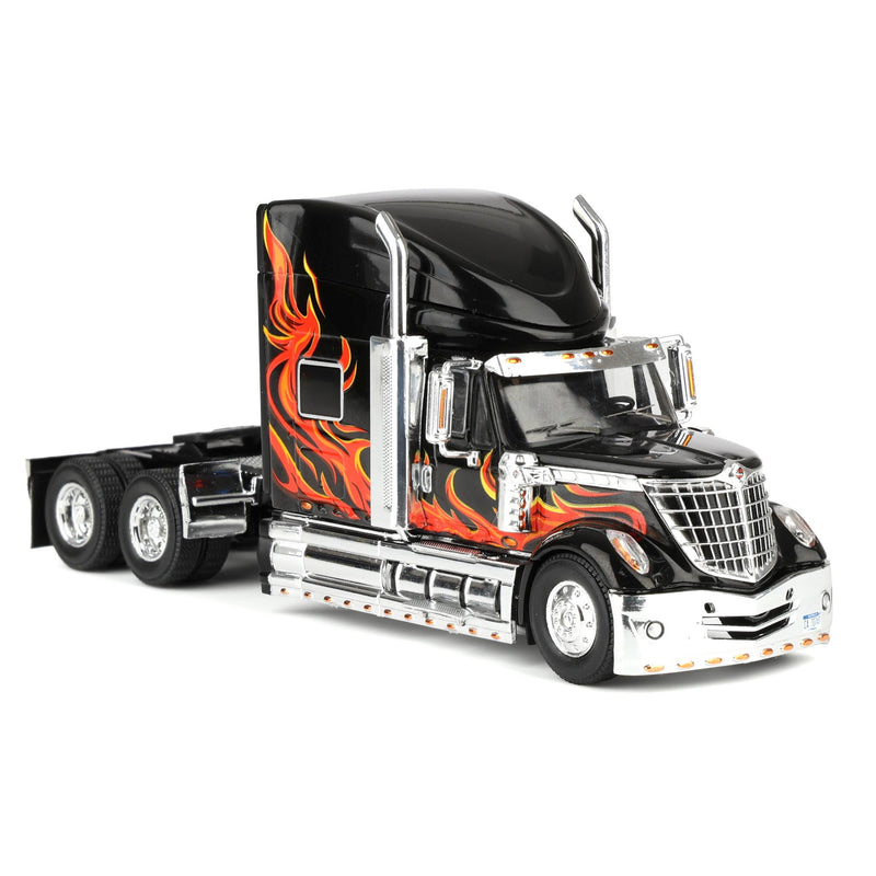1/64 2010 International Lonestar Truck with High-Rise Sleeper by IXO America, Black with Flames