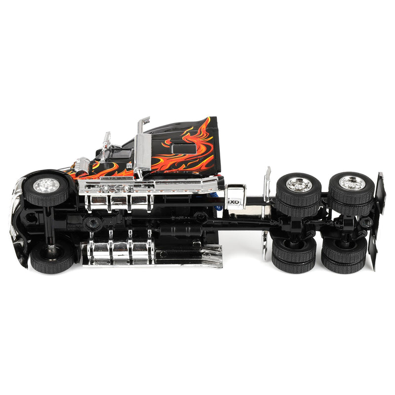 1/64 2010 International Lonestar Truck with High-Rise Sleeper by IXO America, Black with Flames