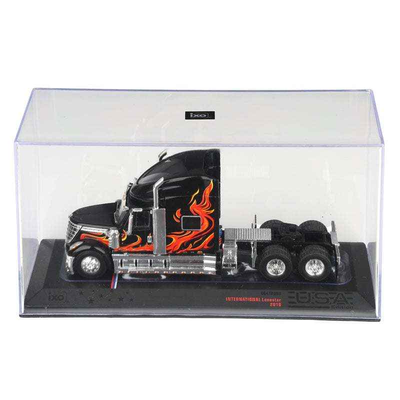 1/64 2010 International Lonestar Truck with High-Rise Sleeper by IXO America, Black with Flames