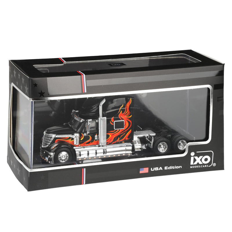1/64 2010 International Lonestar Truck with High-Rise Sleeper by IXO America, Black with Flames