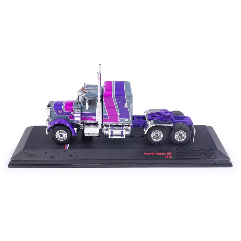 1/64 1973 Peterbilt 359 Semi Truck, Gray & Purple by IXO Models