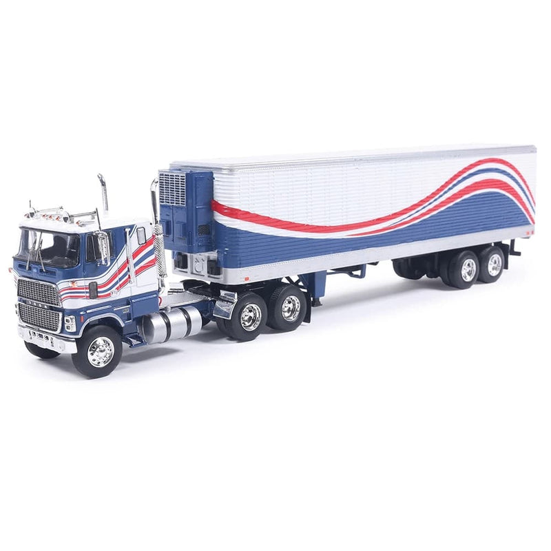 1/64 1976 Ford CL 9000 Red, White, and Blue with Vintage Trailer by IXO America