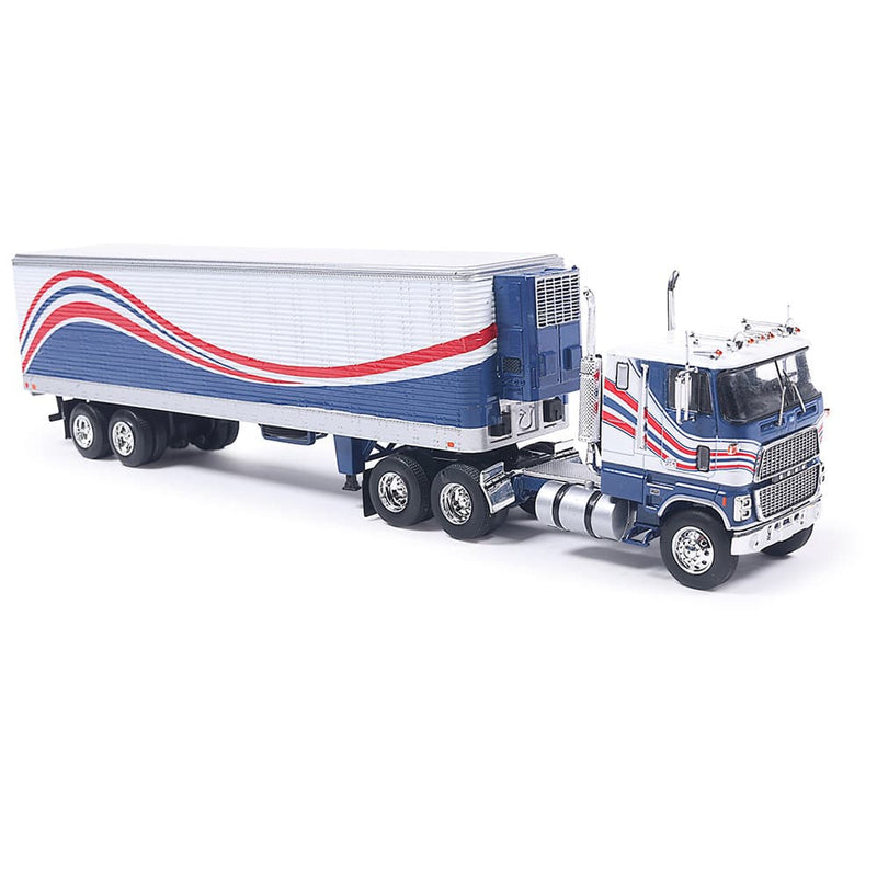 1/64 1976 Ford CL 9000 Red, White, and Blue with Vintage Trailer by IXO America