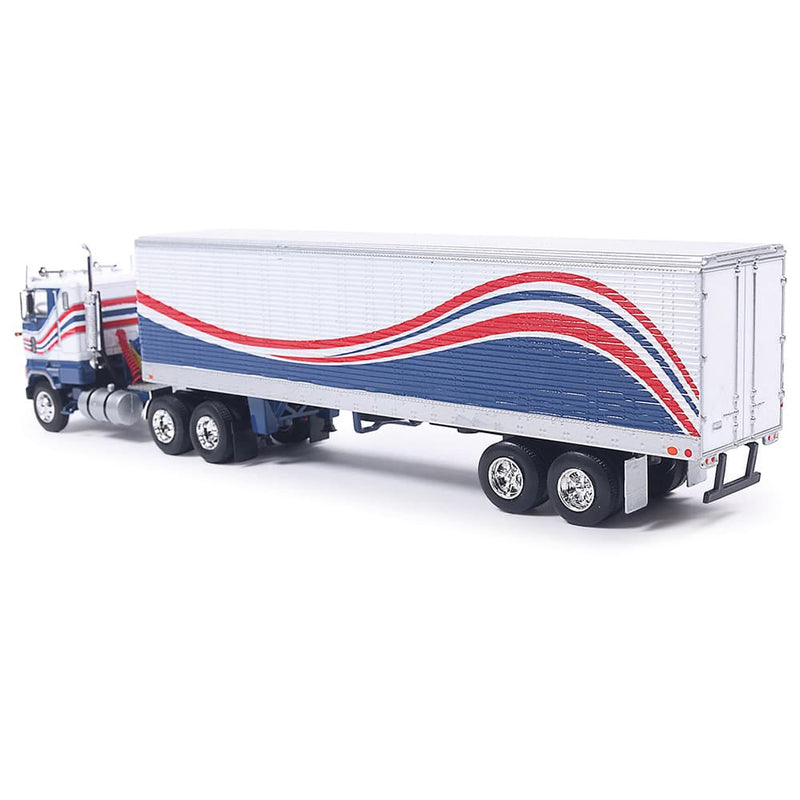 1/64 1976 Ford CL 9000 Red, White, and Blue with Vintage Trailer by IXO America