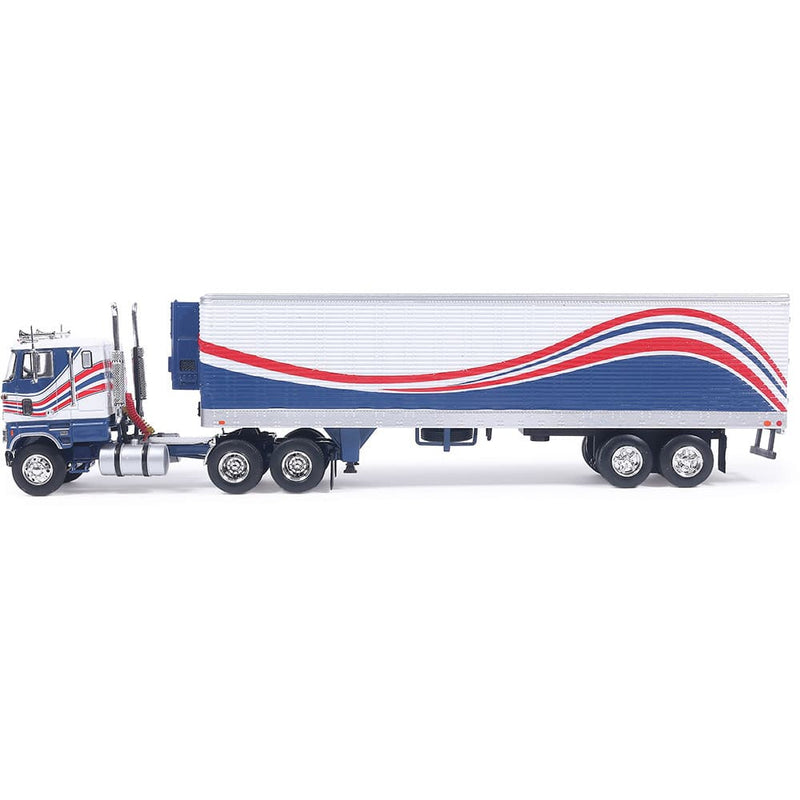 1/64 1976 Ford CL 9000 Red, White, and Blue with Vintage Trailer by IXO America