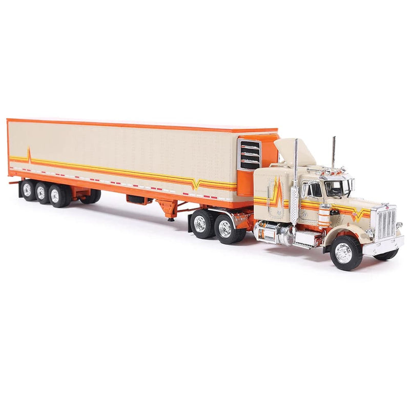 1/64 1973 Peterbilt 359 Orange and Cream with Modern Trailer by IXO America