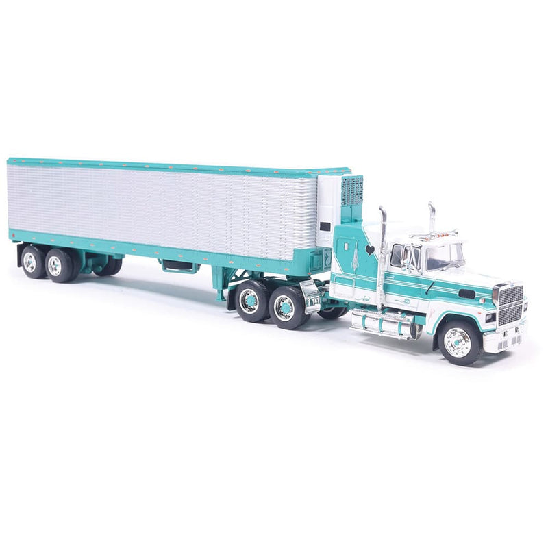 1/64 1978 Ford LTL-9000 Caribbean Turquoise and Wimbledon White with Vintage Trailer by IXO America