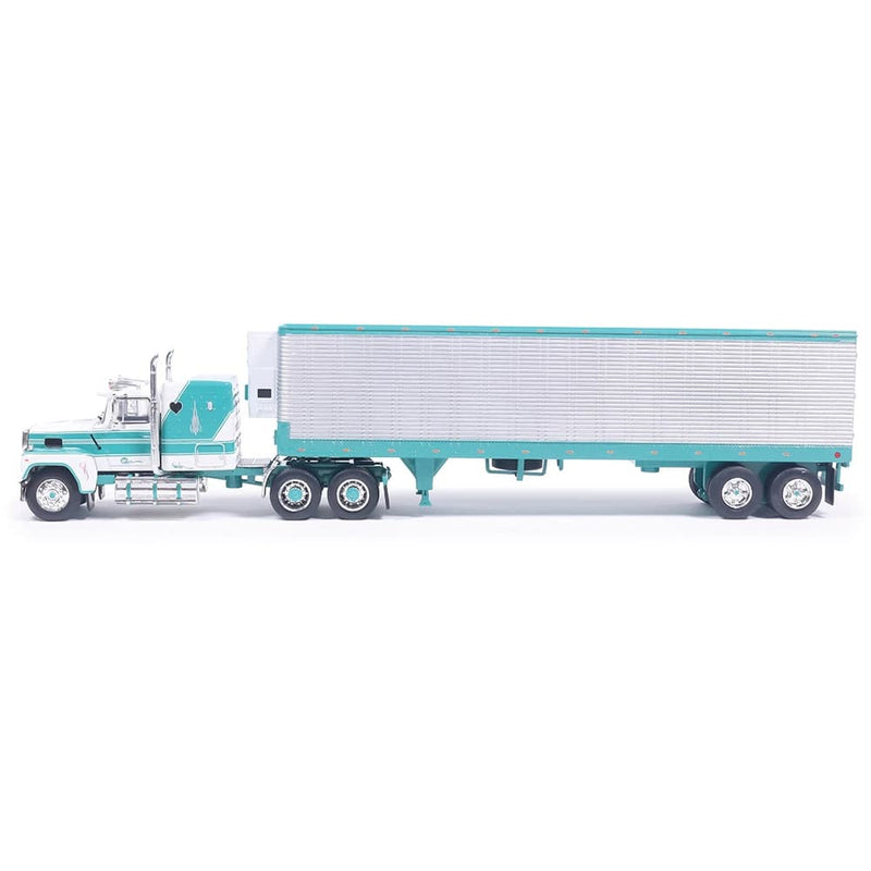 1/64 1978 Ford LTL-9000 Caribbean Turquoise and Wimbledon White with Vintage Trailer by IXO America