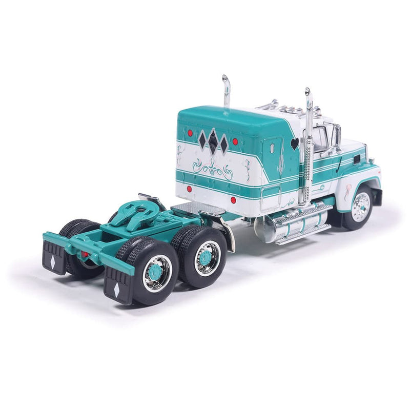 1/64 1978 Ford LTL-9000 Caribbean Turquoise and Wimbledon White with Vintage Trailer by IXO America