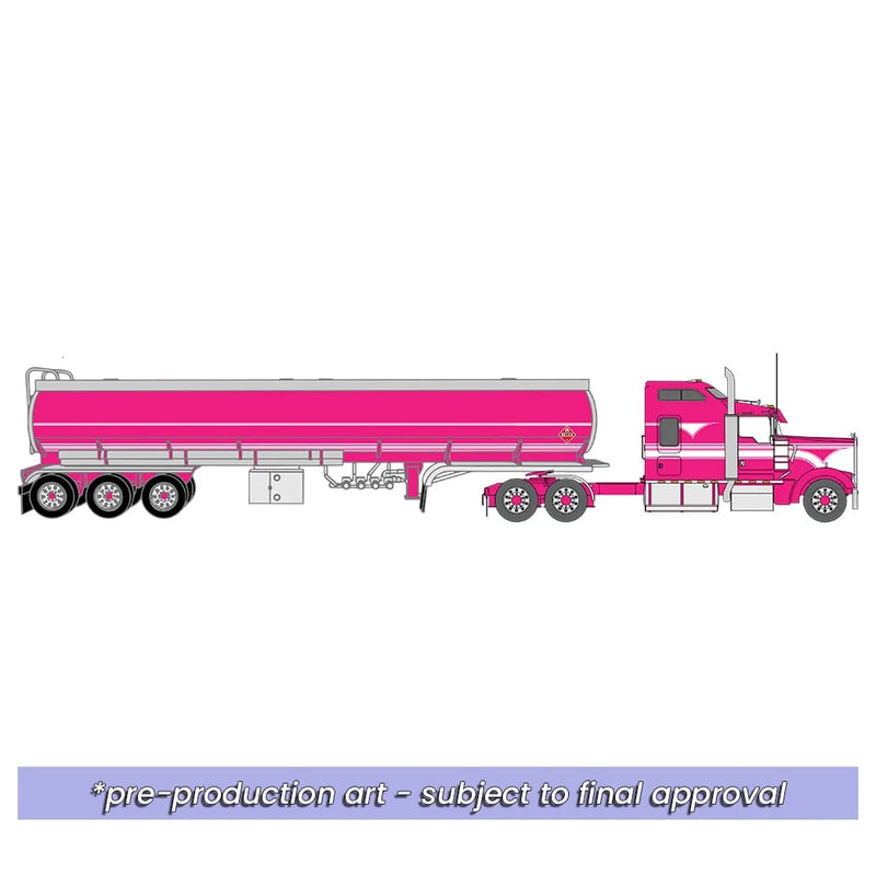 1/64 1990 Kenworth W900 with Tri Axle Petroleum Tanker Pink by IXO America